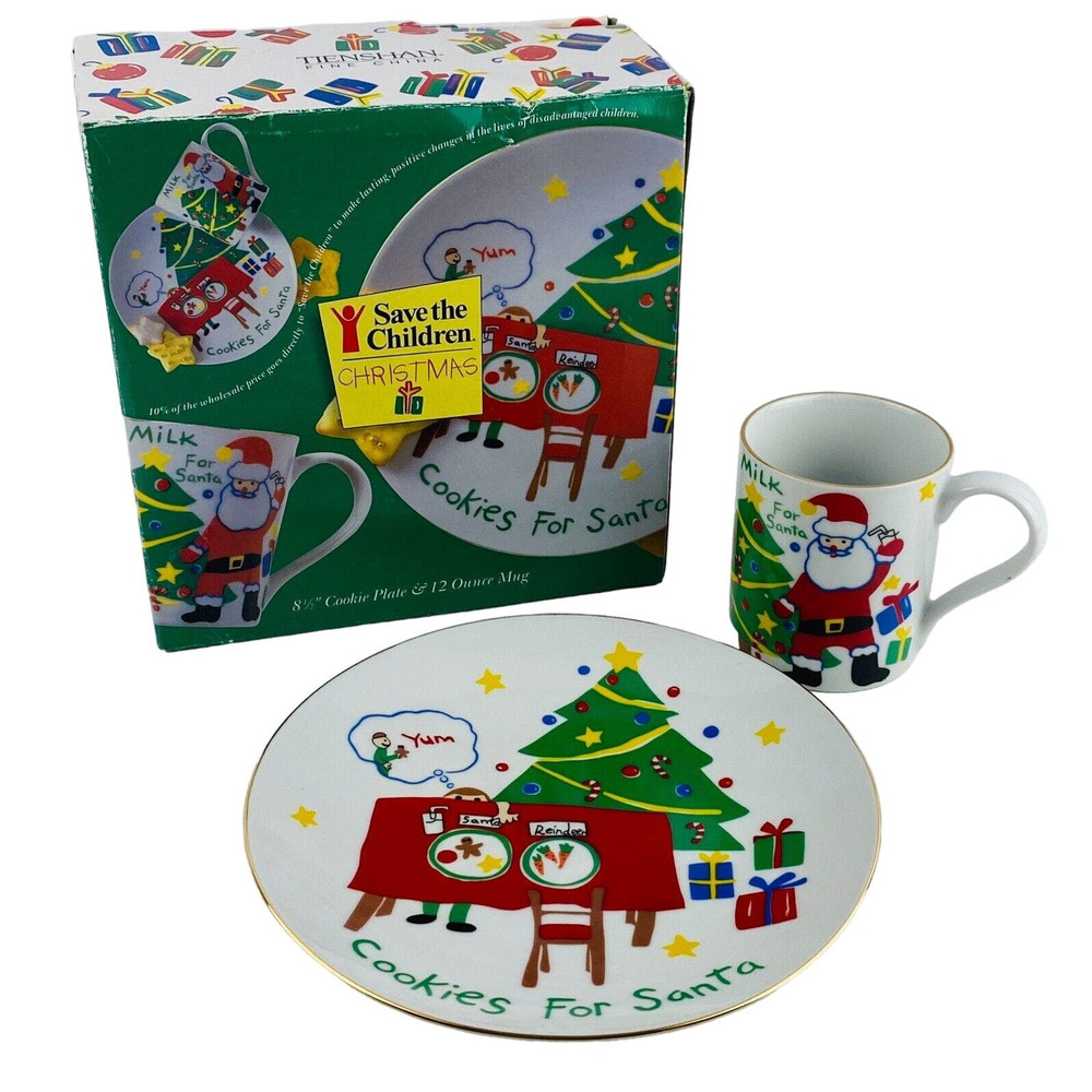 Tienshan Christmas Cookies For Santa Plate‎ & Mug #2328 Save The Children 1996